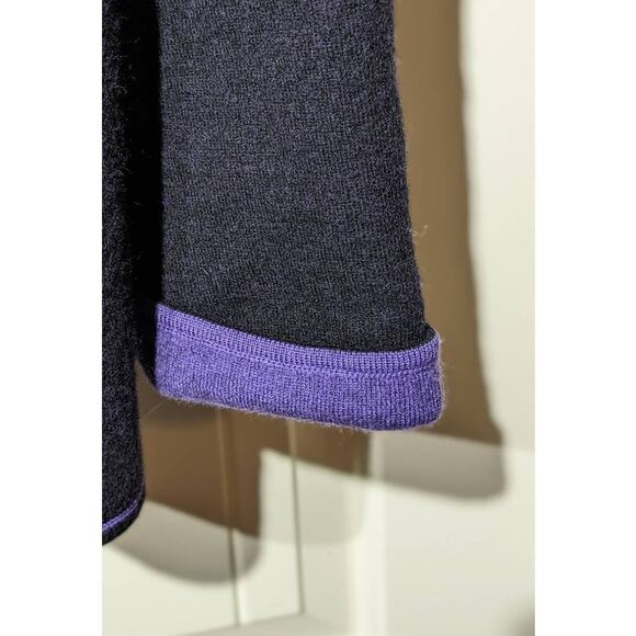 Modern Soul Open Front Black Wool Blend Cardigan w/ Purple Trim Sz L - Picture 2 of 12